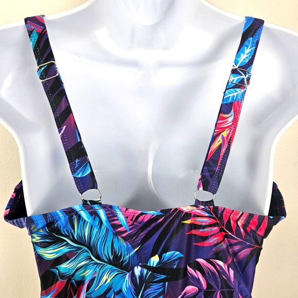 Womens Large Tropical Print One-Piece Swimsuit Adjustable Strap Ruched Detailing - Picture 7 of 10